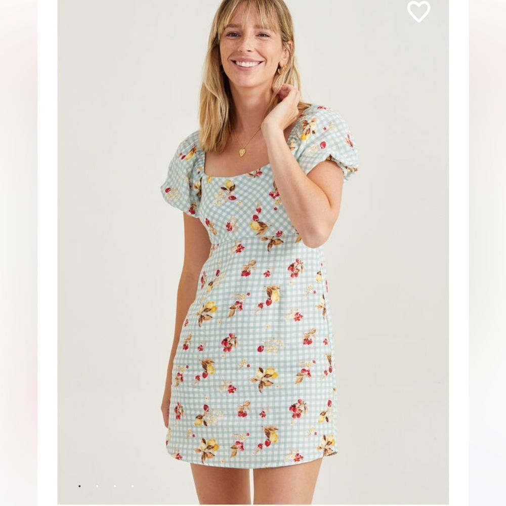 🌿NWT•Altar’d State•Cotton•Checked•Fruit Print•Mini Dress•Size L•